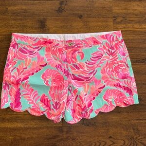 Lilly Pulitzer Pink & Aqua Floral Scallop Hem Shorts